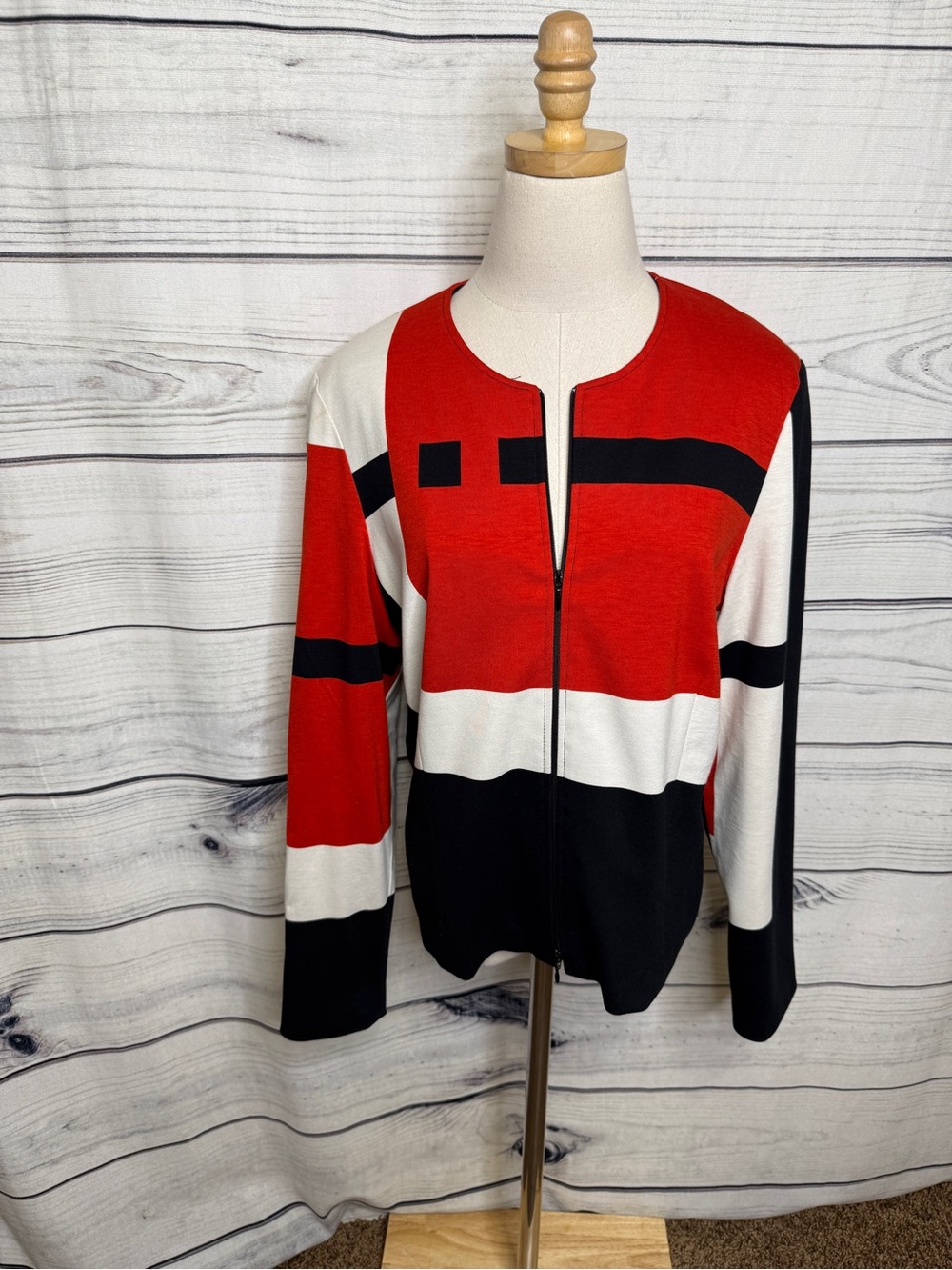 Joseph Ribkoff Red, Black and White Colorblock Top